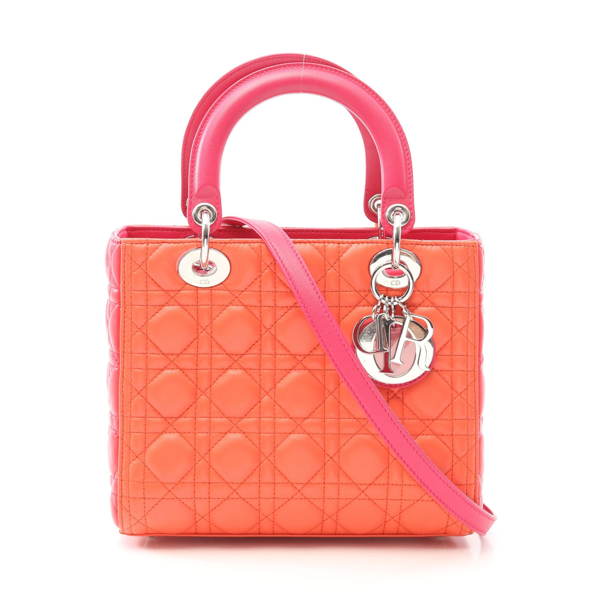 LADY DIOR レディディオール ハンドバッグ バイカラー レザー オレンジ ピンクパープル 2WAY クリスチャンディオール バッグ Christian Dior