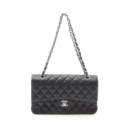 マトラッセ Wフラップ Wチェーンショルダーバッグ キャビアスキン ブラック シルバー金具 シャネル バッグ CHANEL