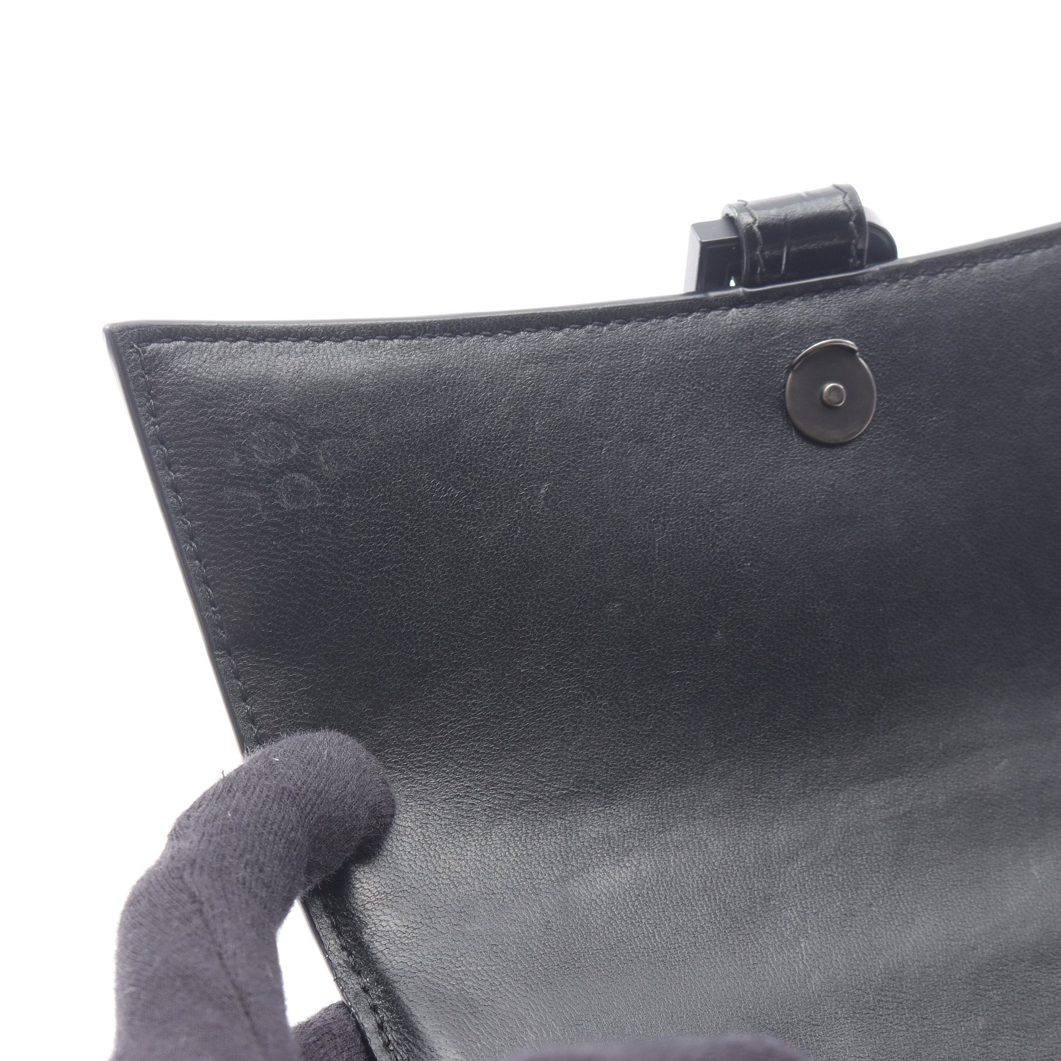 アワーグラス スモール ハンドバッグ レザー ブラック クロコ型押し