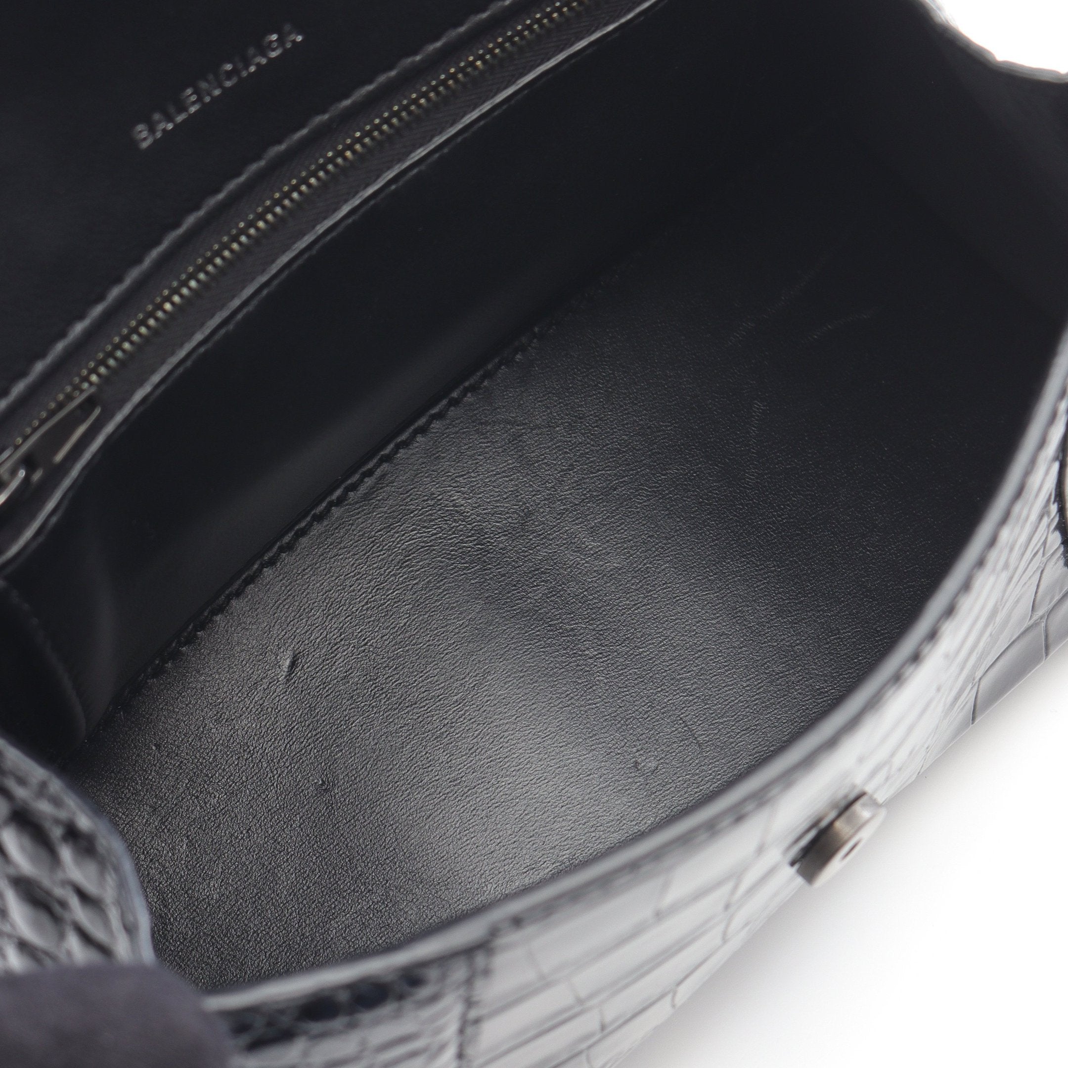 アワーグラス スモール ハンドバッグ レザー ブラック クロコ型押し