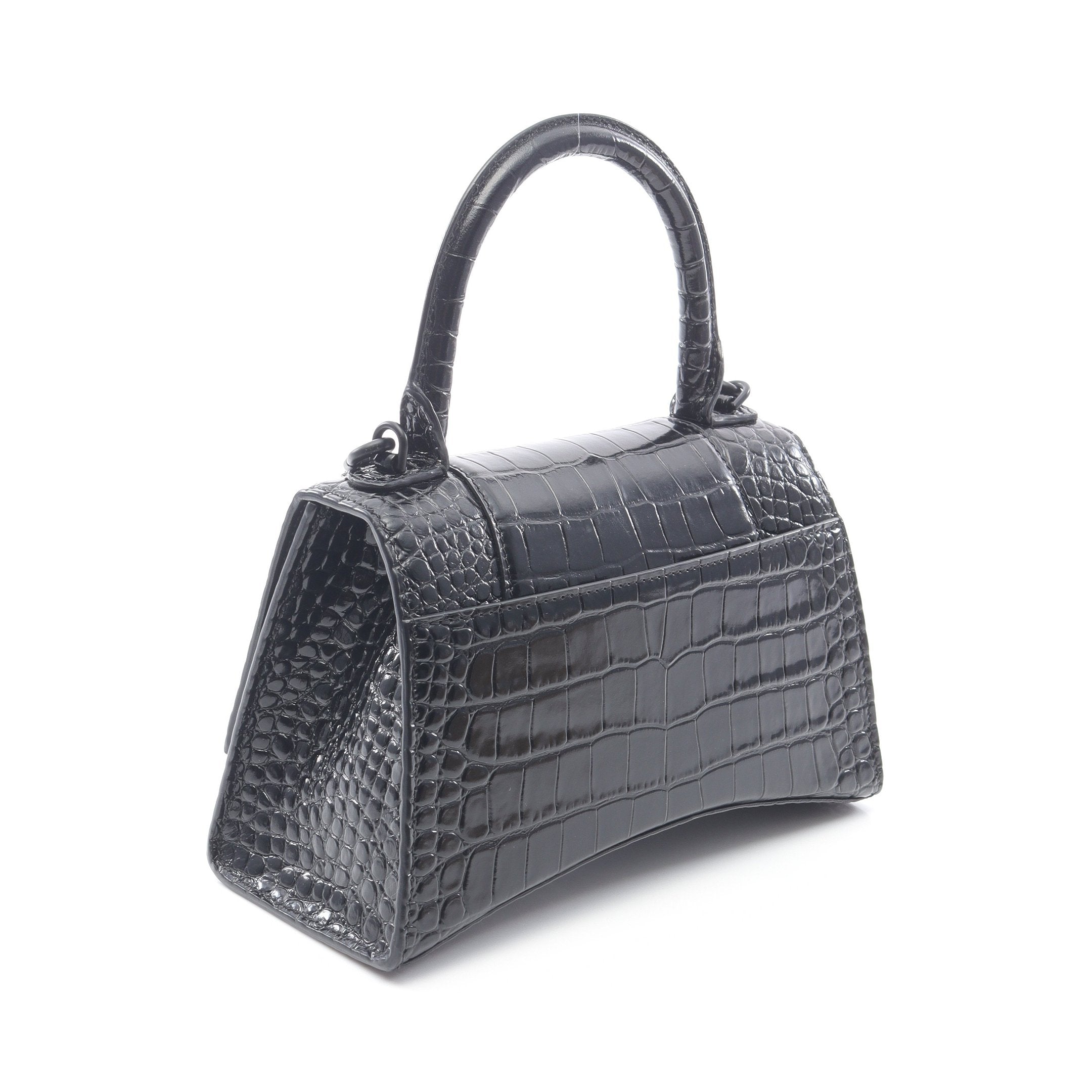 アワーグラス スモール ハンドバッグ レザー ブラック クロコ型押し