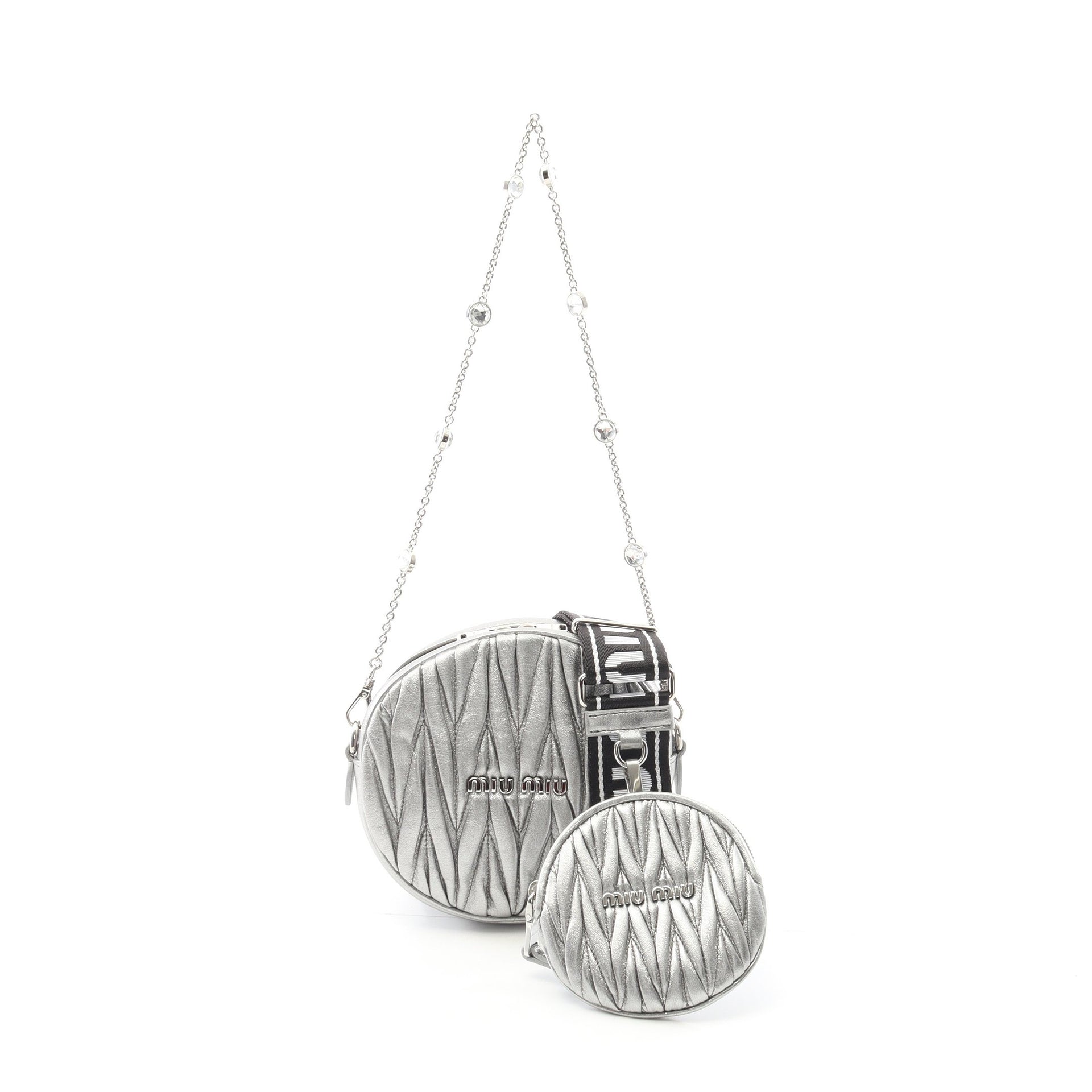 マテラッセ ショルダーバッグ レザー シルバー ミュウミュウ – RECLO 