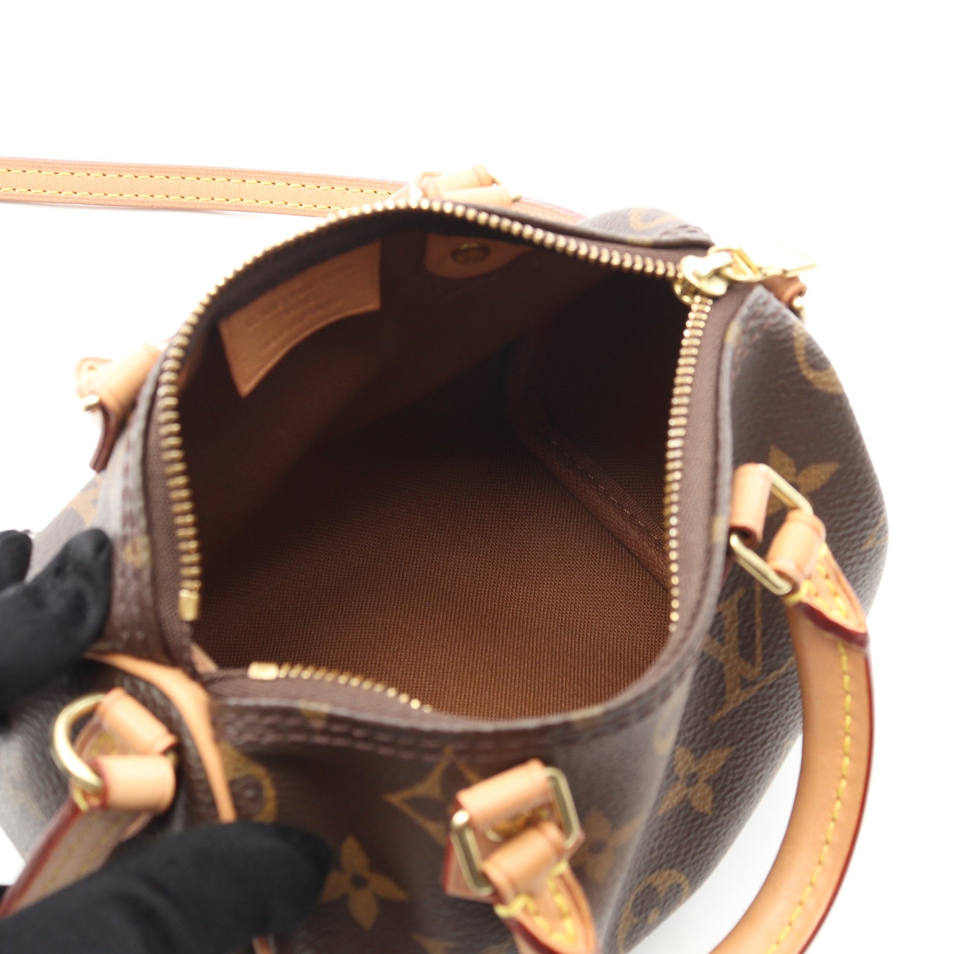 ナノスピーディ モノグラム ショルダーバッグ PVC レザー ブラウン 2WAY ルイヴィトン バッグ LOUIS VUITTON