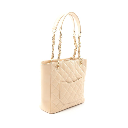 マトラッセ PST チェーンショルダーバッグ チェーントートバッグ キャビアスキン ベージュ ゴールド金具 シャネル バッグ CHANEL