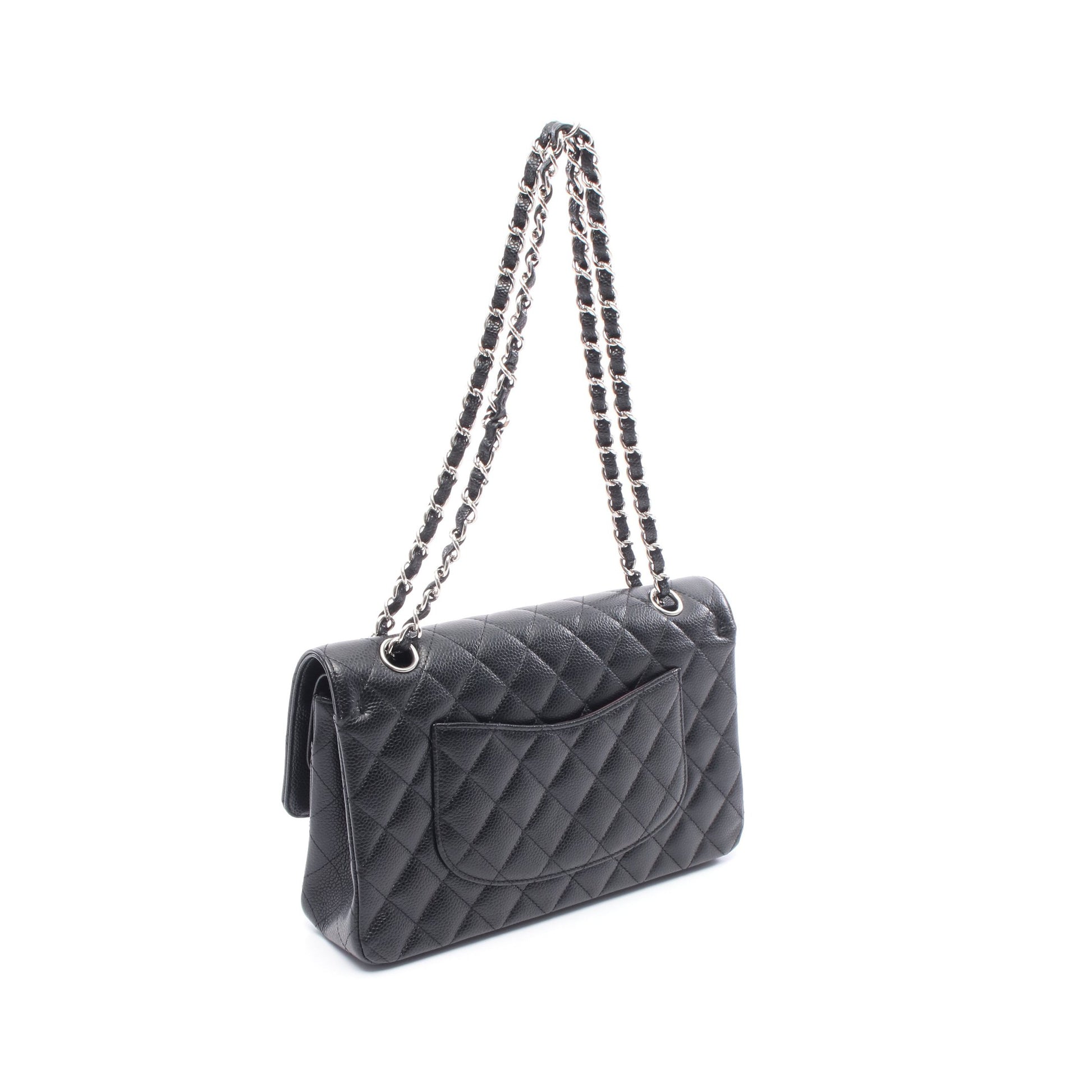 マトラッセ Wフラップ Wチェーンショルダーバッグ キャビアスキン ブラック シルバー金具 シャネル バッグ CHANEL