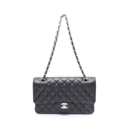 マトラッセ Wフラップ Wチェーンショルダーバッグ キャビアスキン ブラック シルバー金具 シャネル バッグ CHANEL