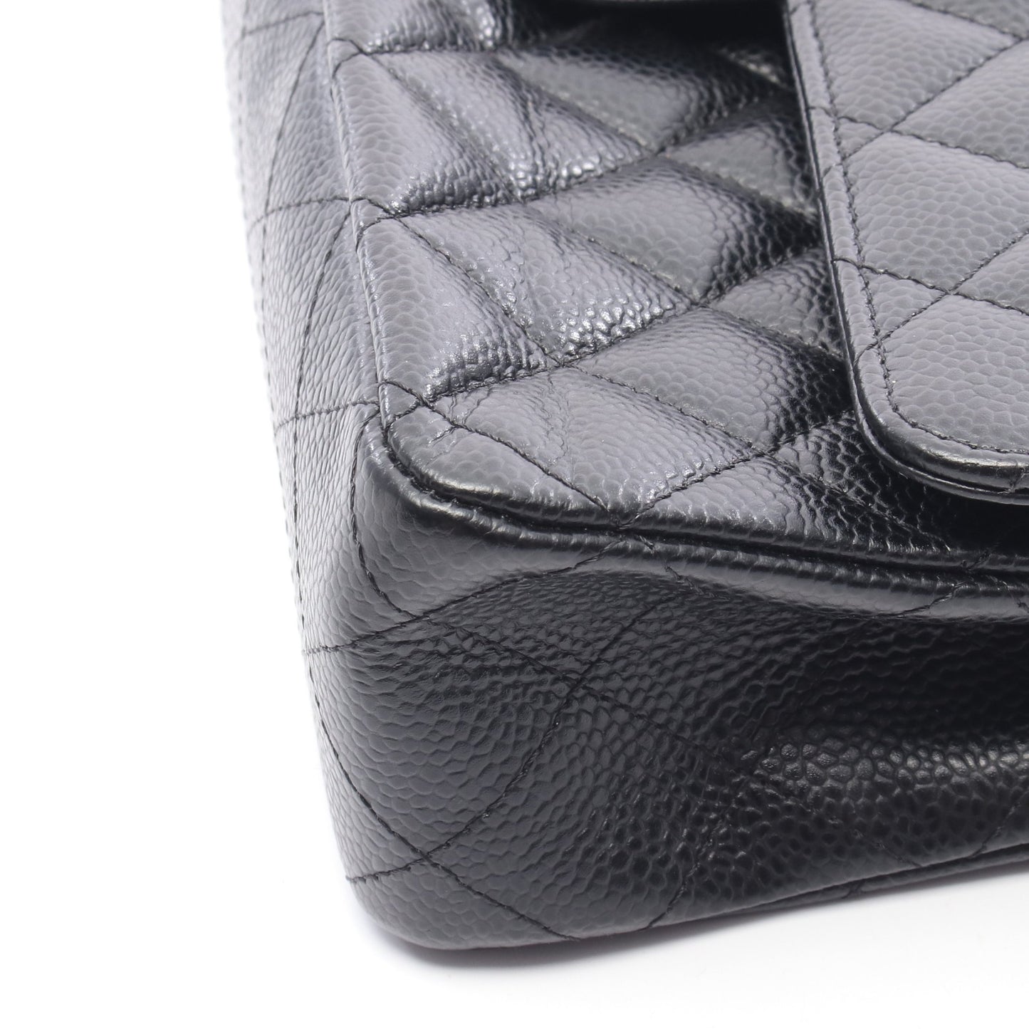 マトラッセ Wフラップ Wチェーンショルダーバッグ キャビアスキン ブラック シルバー金具 シャネル バッグ CHANEL