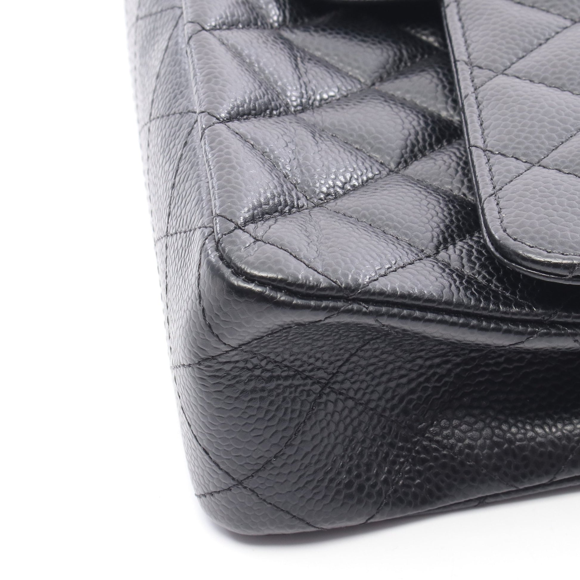 マトラッセ Wフラップ Wチェーンショルダーバッグ キャビアスキン ブラック シルバー金具 シャネル バッグ CHANEL