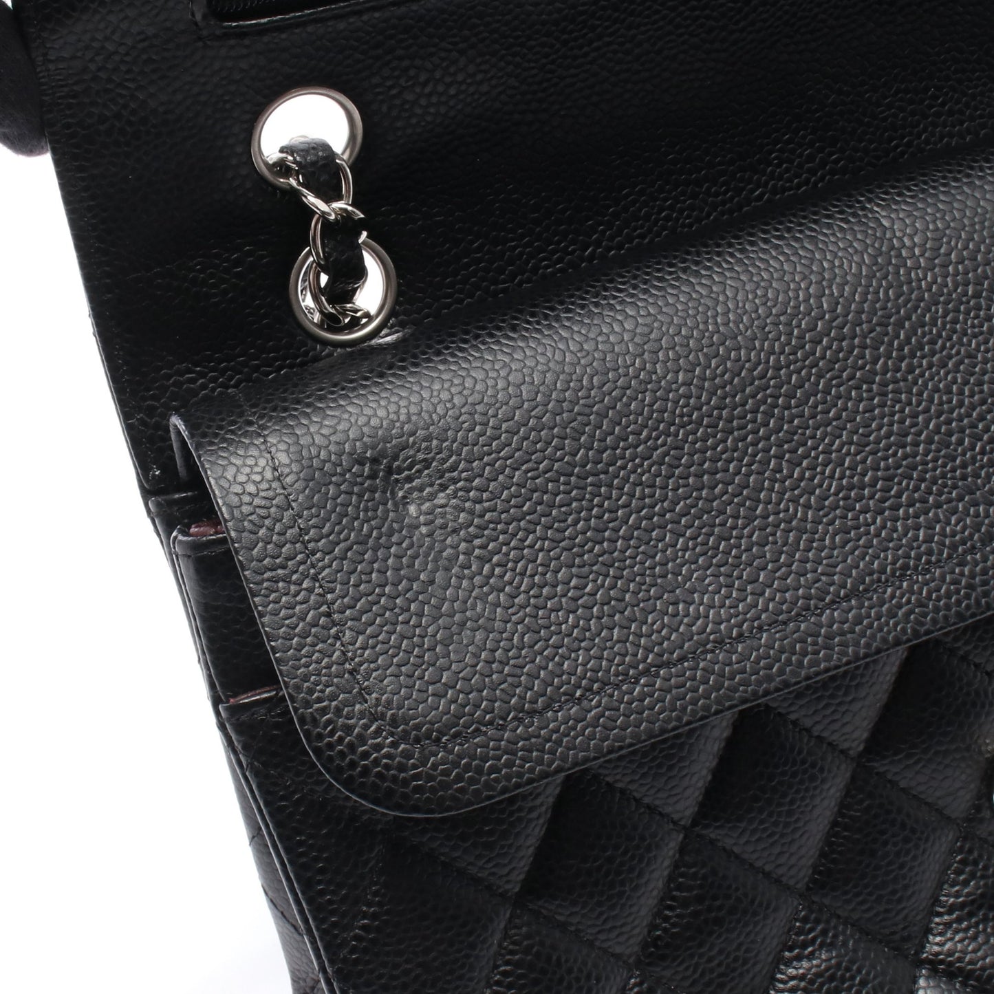 マトラッセ Wフラップ Wチェーンショルダーバッグ キャビアスキン ブラック シルバー金具 シャネル バッグ CHANEL