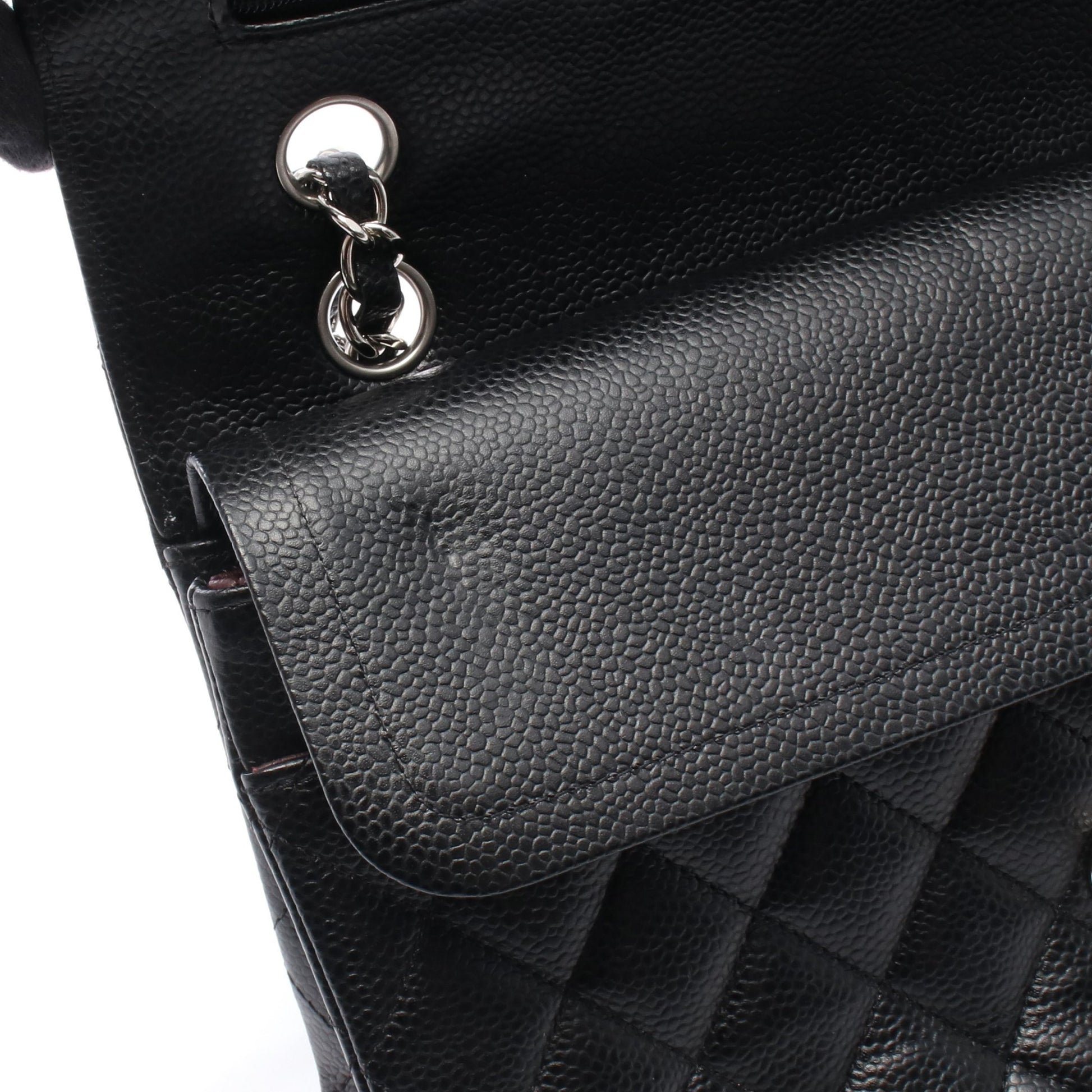 マトラッセ Wフラップ Wチェーンショルダーバッグ キャビアスキン ブラック シルバー金具 シャネル バッグ CHANEL