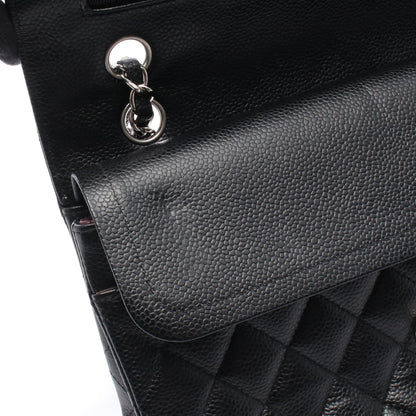 マトラッセ Wフラップ Wチェーンショルダーバッグ キャビアスキン ブラック シルバー金具 シャネル バッグ CHANEL