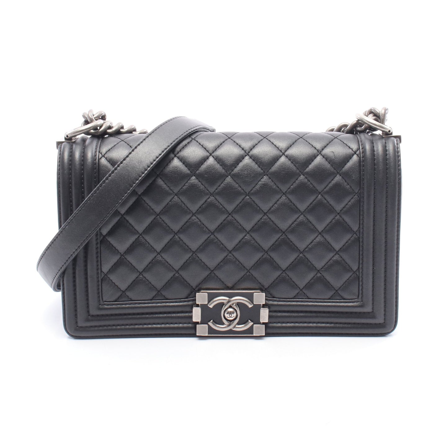 ボーイシャネル チェーンショルダーバッグ レザー ブラック シルバー金具 シャネル バッグ CHANEL