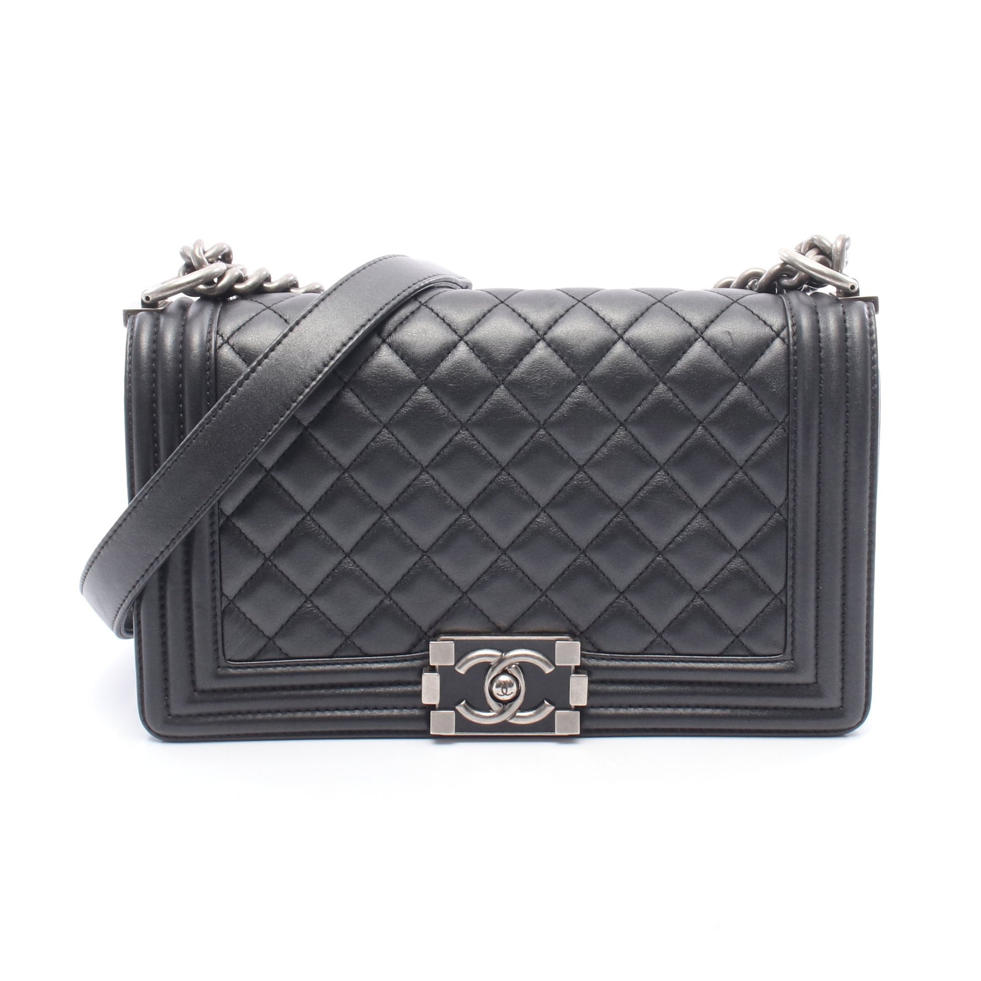 ボーイシャネル チェーンショルダーバッグ レザー ブラック シルバー金具 シャネル バッグ CHANEL