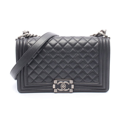 ボーイシャネル チェーンショルダーバッグ レザー ブラック シルバー金具 シャネル バッグ CHANEL