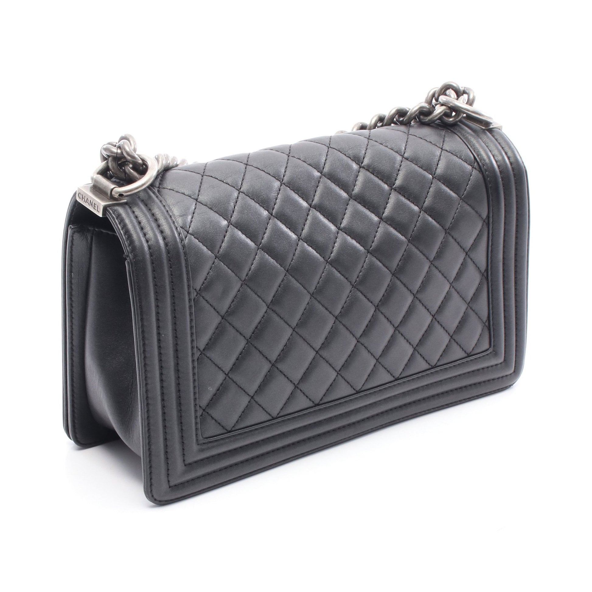 ボーイシャネル チェーンショルダーバッグ レザー ブラック シルバー金具 シャネル バッグ CHANEL