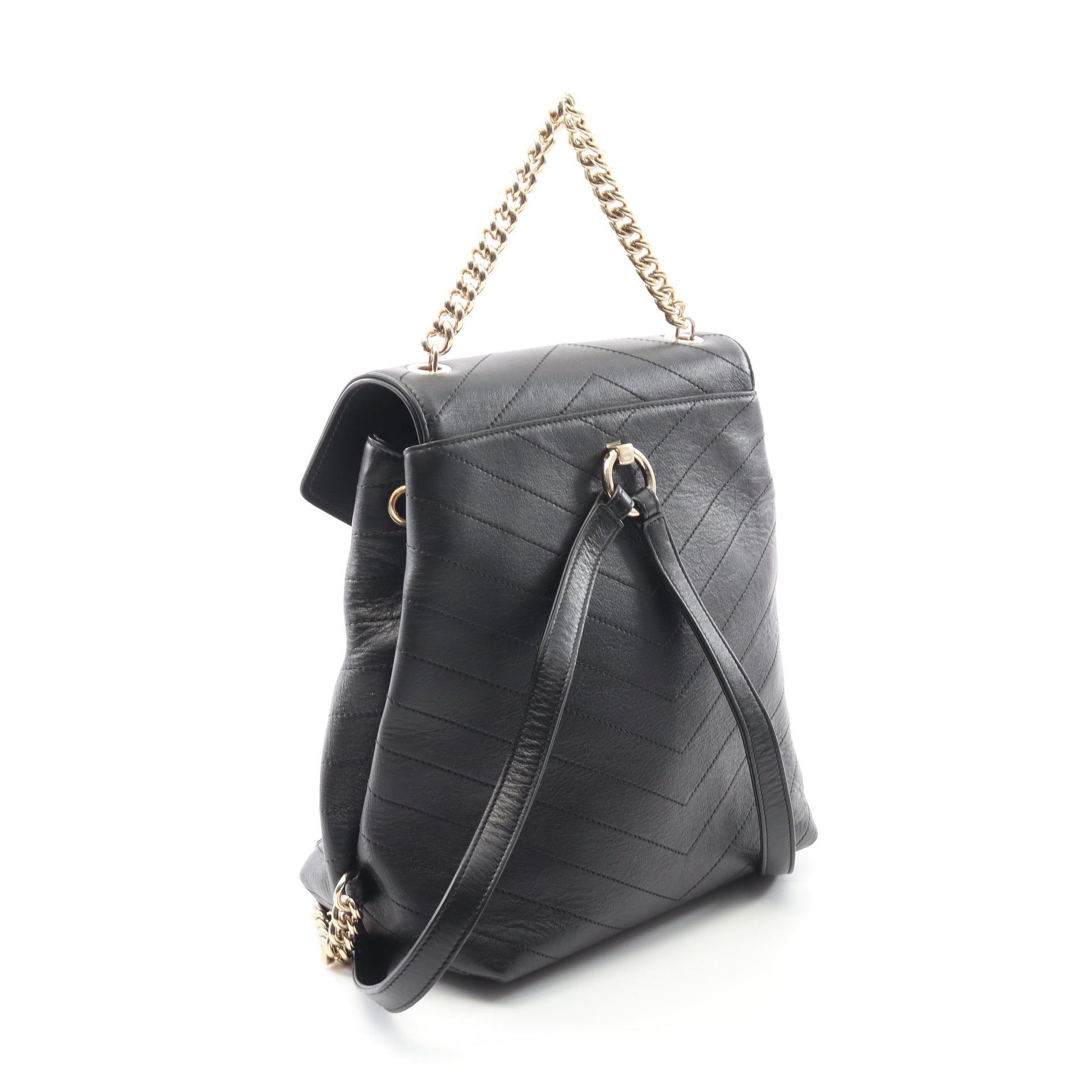Vステッチ バックパック リュックサック ラムスキン ブラック ゴールド金具 シャネル バッグ CHANEL