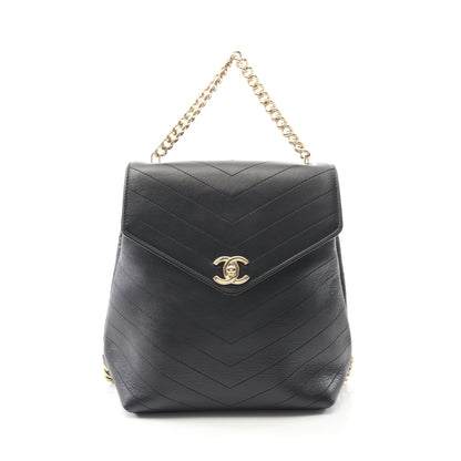 Vステッチ バックパック リュックサック ラムスキン ブラック ゴールド金具 シャネル バッグ CHANEL