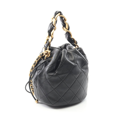 マトラッセ チェーンショルダーバッグ ラムスキン ブラック ゴールド金具 2WAY 巾着 シャネル バッグ CHANEL