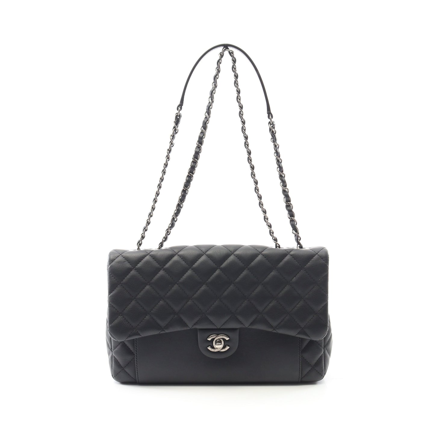 マトラッセ チェーンショルダーバッグ ラムスキン ブラック アンティークシルバー金具 シャネル バッグ CHANEL
