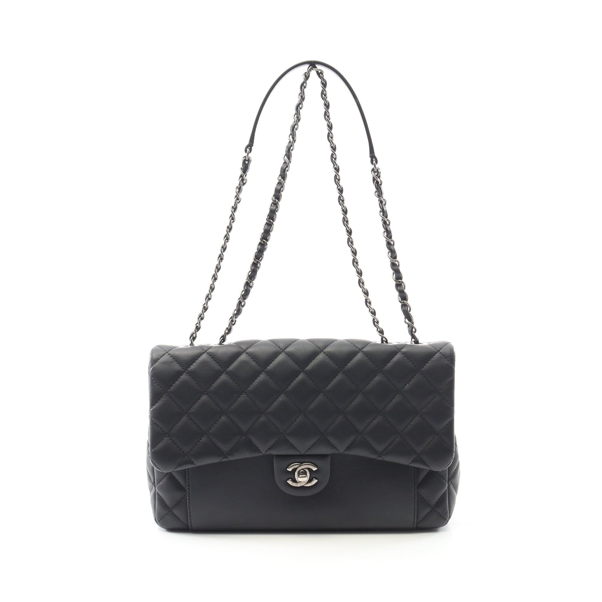 マトラッセ チェーンショルダーバッグ ラムスキン ブラック アンティークシルバー金具 シャネル バッグ CHANEL