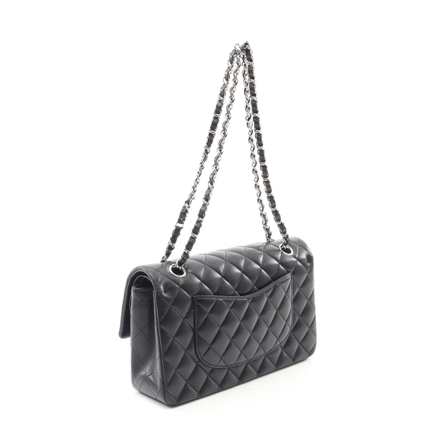 マトラッセ Wフラップ Wチェーンショルダーバッグ ラムスキン ブラック シルバー金具 シャネル バッグ CHANEL