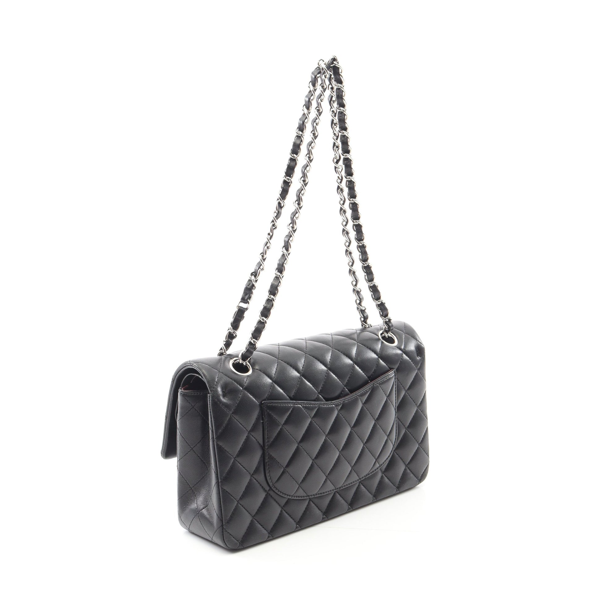 マトラッセ Wフラップ Wチェーンショルダーバッグ ラムスキン ブラック シルバー金具 シャネル バッグ CHANEL