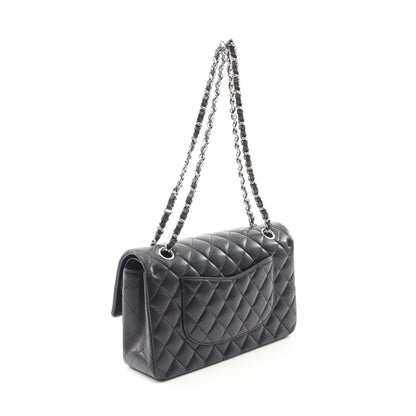 マトラッセ Wフラップ Wチェーンショルダーバッグ ラムスキン ブラック シルバー金具 シャネル バッグ CHANEL
