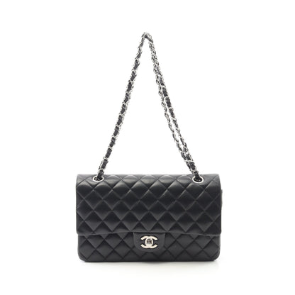 マトラッセ Wフラップ Wチェーンショルダーバッグ ラムスキン ブラック シルバー金具 シャネル バッグ CHANEL