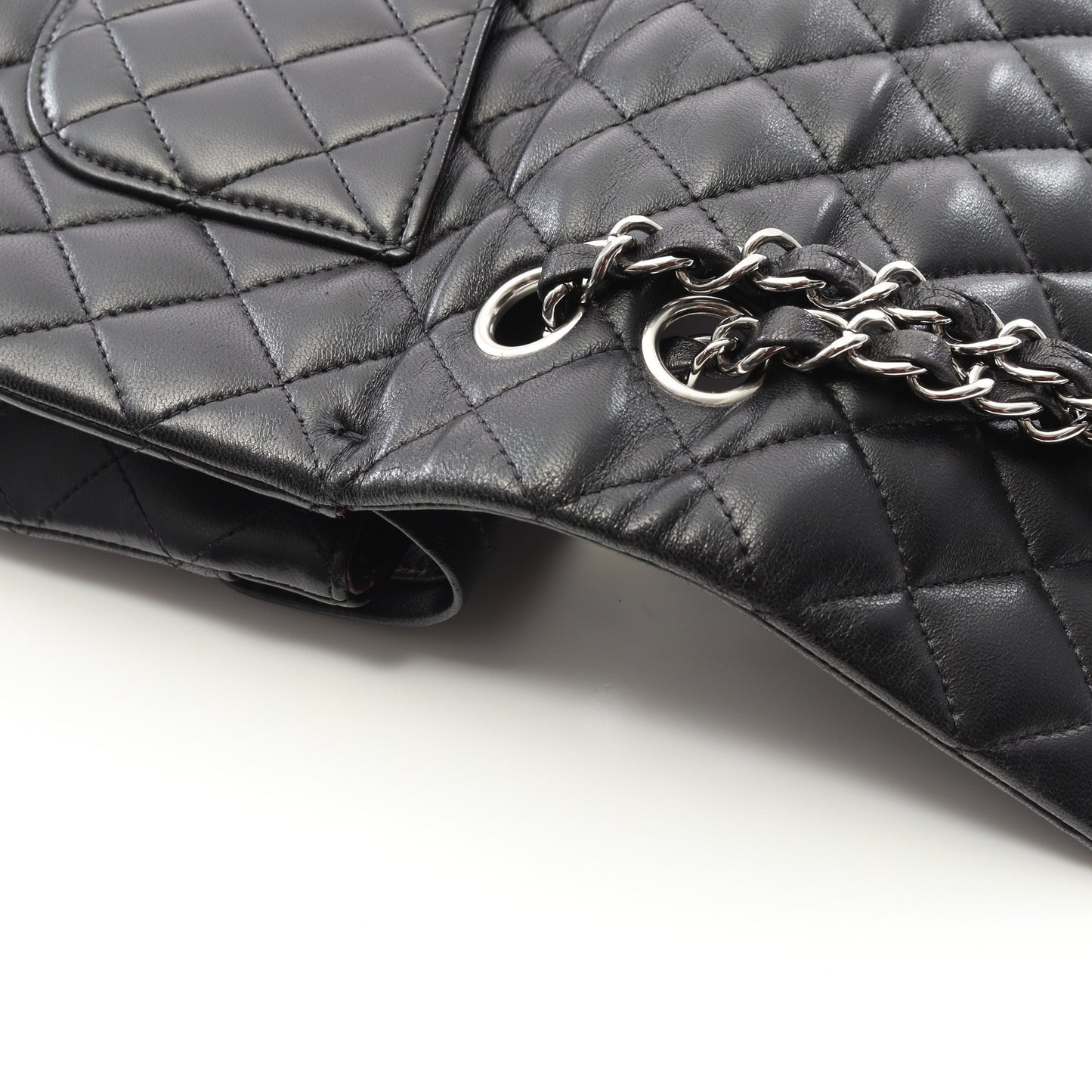 マトラッセ Wフラップ Wチェーンショルダーバッグ ラムスキン ブラック シルバー金具 シャネル バッグ CHANEL