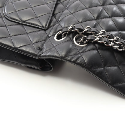 マトラッセ Wフラップ Wチェーンショルダーバッグ ラムスキン ブラック シルバー金具 シャネル バッグ CHANEL