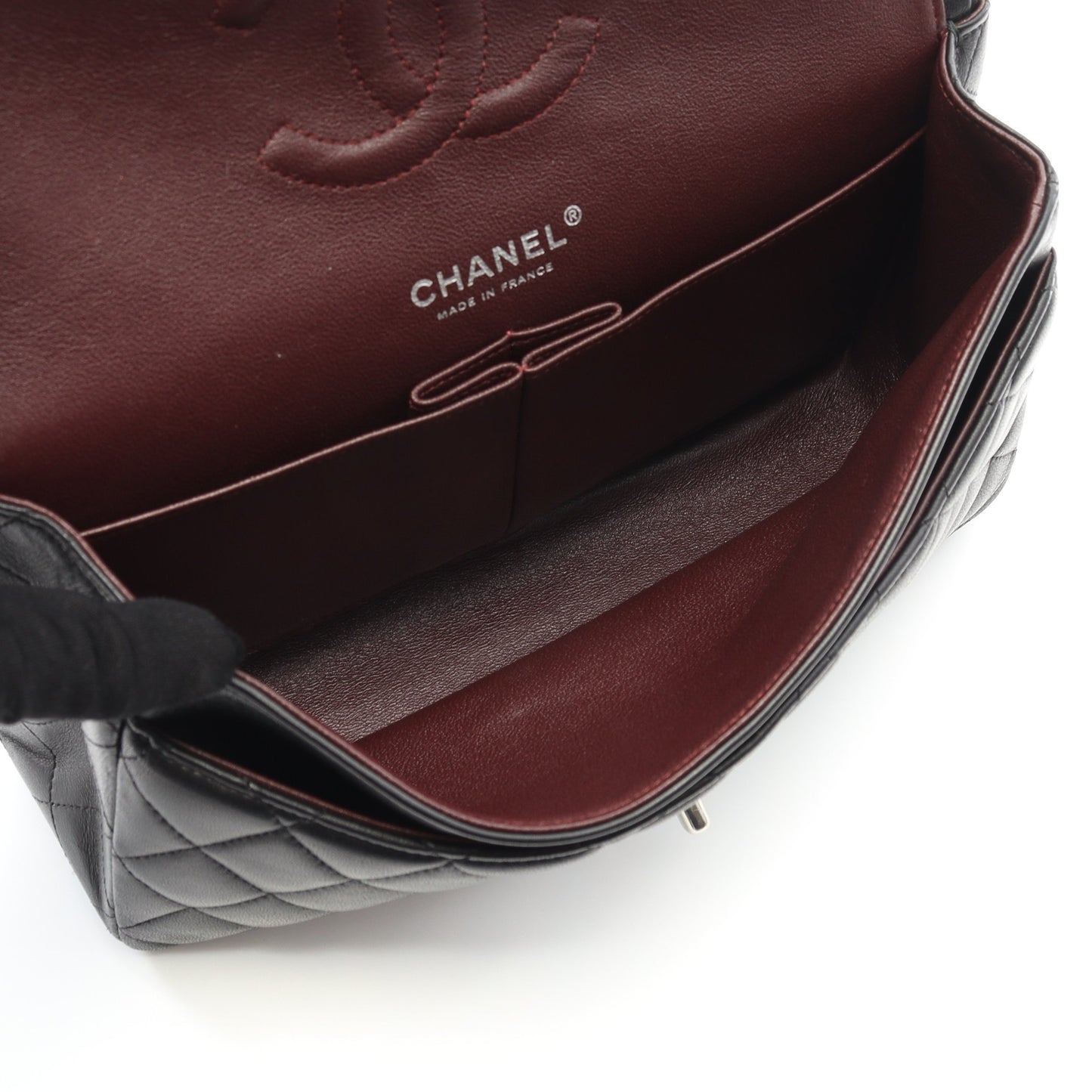 マトラッセ Wフラップ Wチェーンショルダーバッグ ラムスキン ブラック シルバー金具 シャネル バッグ CHANEL