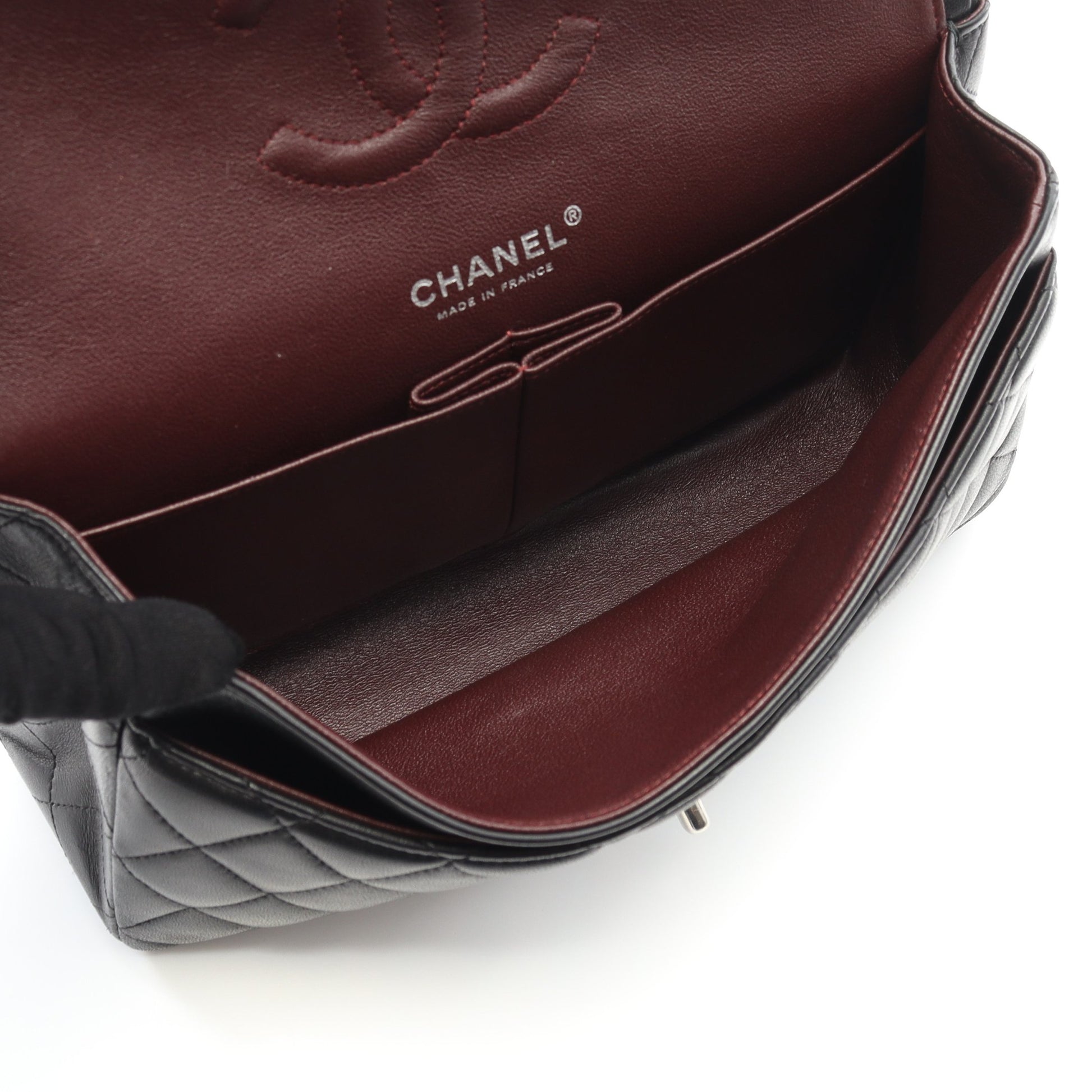 マトラッセ Wフラップ Wチェーンショルダーバッグ ラムスキン ブラック シルバー金具 シャネル バッグ CHANEL