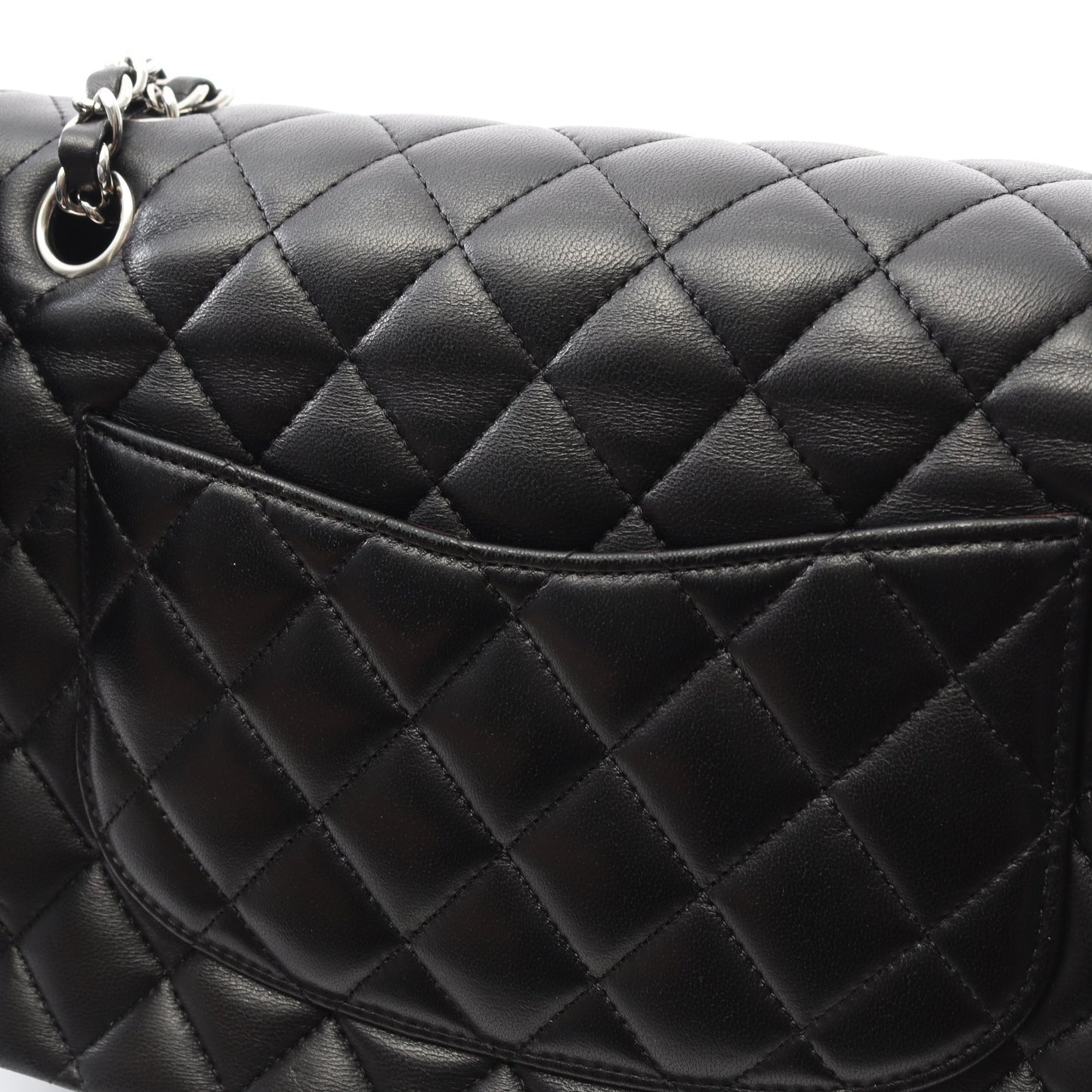 マトラッセ Wフラップ Wチェーンショルダーバッグ ラムスキン ブラック シルバー金具 シャネル バッグ CHANEL