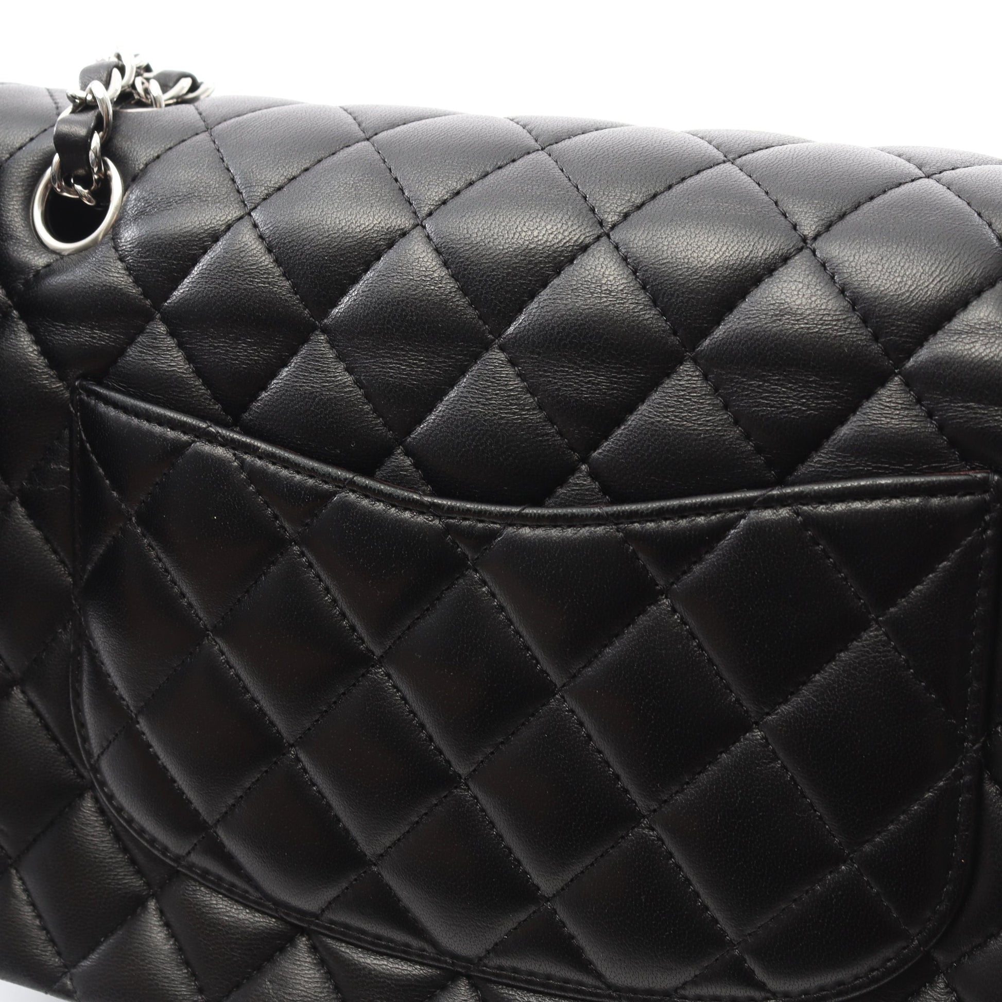 マトラッセ Wフラップ Wチェーンショルダーバッグ ラムスキン ブラック シルバー金具 シャネル バッグ CHANEL