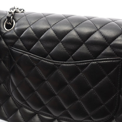 マトラッセ Wフラップ Wチェーンショルダーバッグ ラムスキン ブラック シルバー金具 シャネル バッグ CHANEL