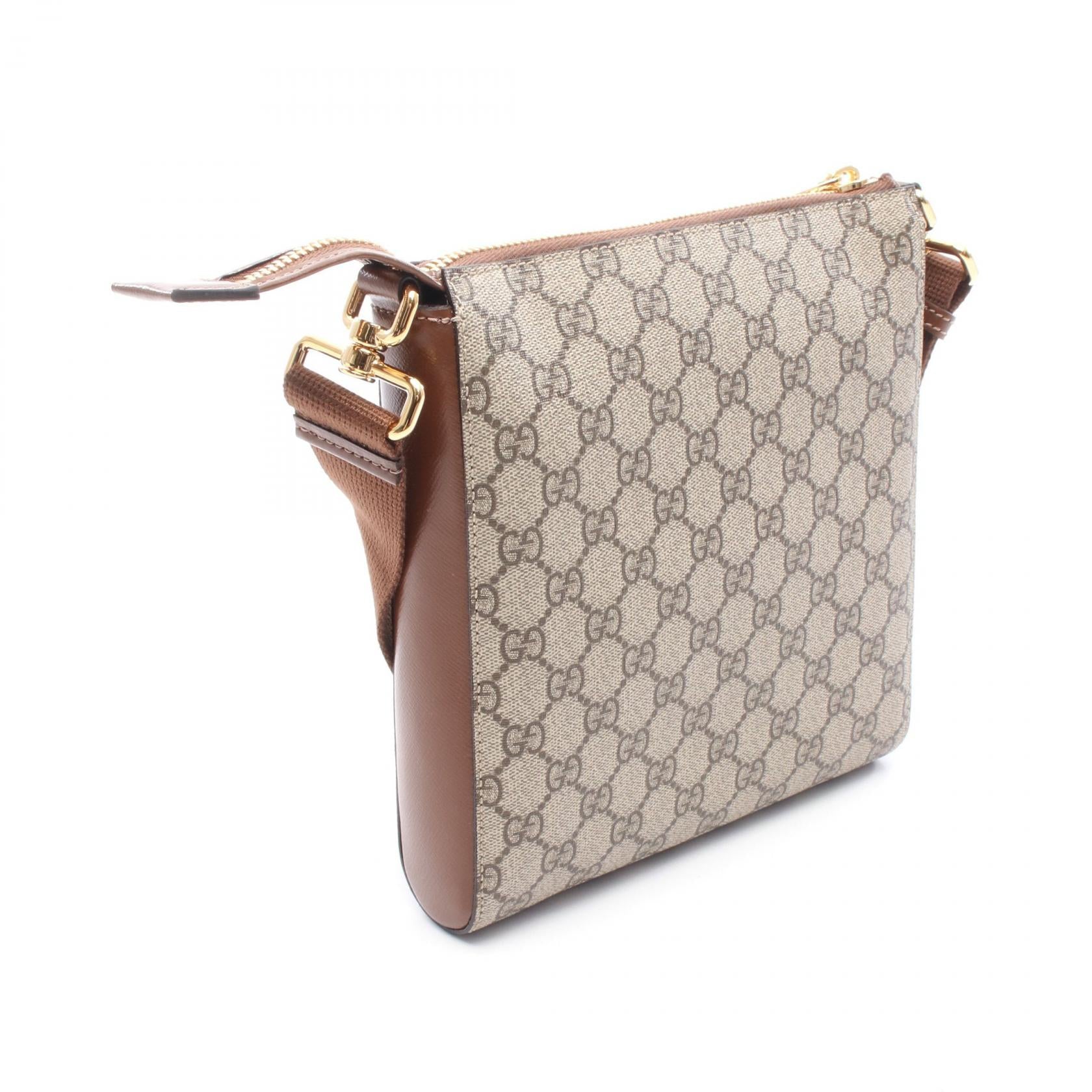 GUCCI グッチ GGスプリーム GG柄 ショルダー クロスボディ メッセンジャーバッグ 肩掛け 斜めがけ PVCキャンバス レザー 本革 ベージュ ダークブラウン 茶色 211107 GGスプリーム メッセンジャーバッグ ショルダーバッグ PVCコーティング