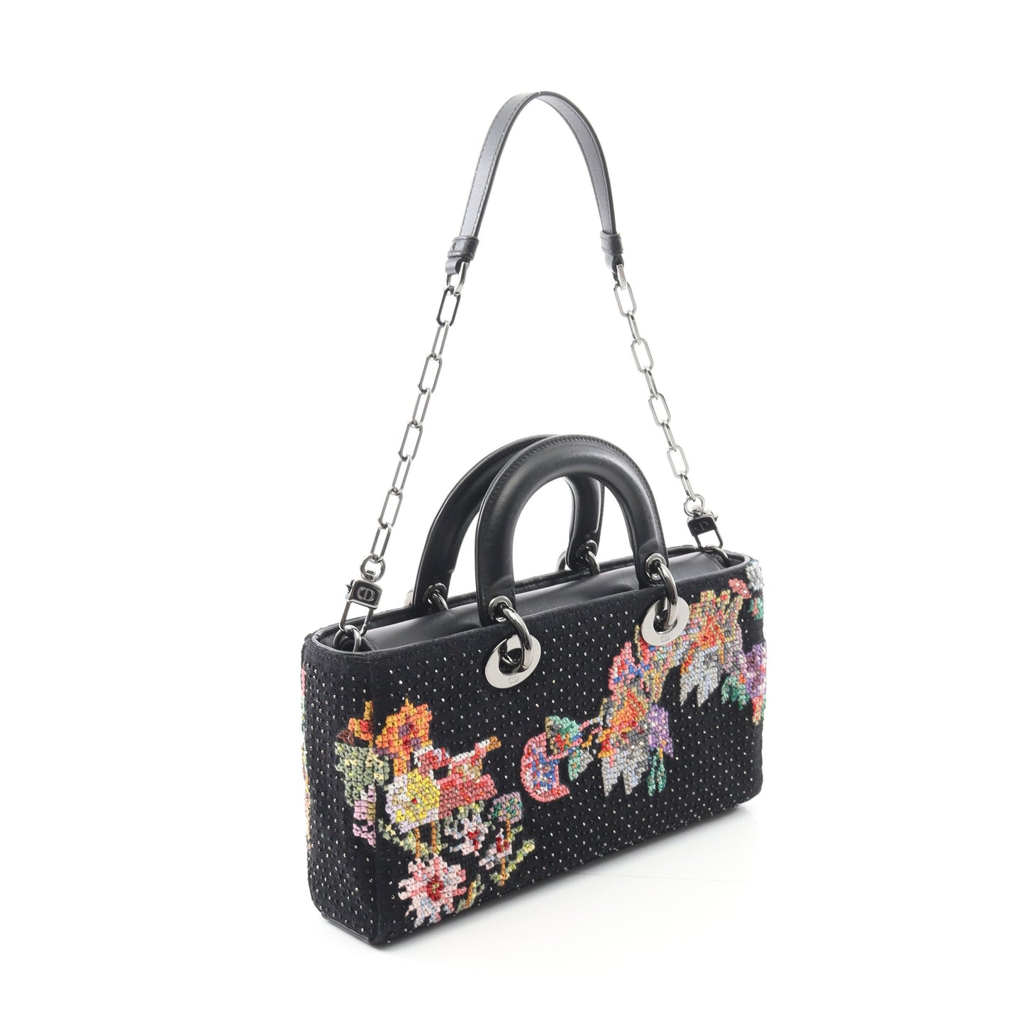 LADY D-JOY ミディアム ハンドバッグ キャンバス ブラック ビーズ 3WAY クリスチャンディオール バッグ Christian Dior