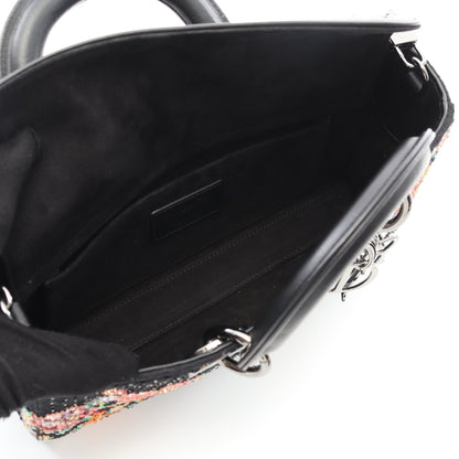 LADY D-JOY ミディアム ハンドバッグ キャンバス ブラック ビーズ 3WAY クリスチャンディオール バッグ Christian Dior