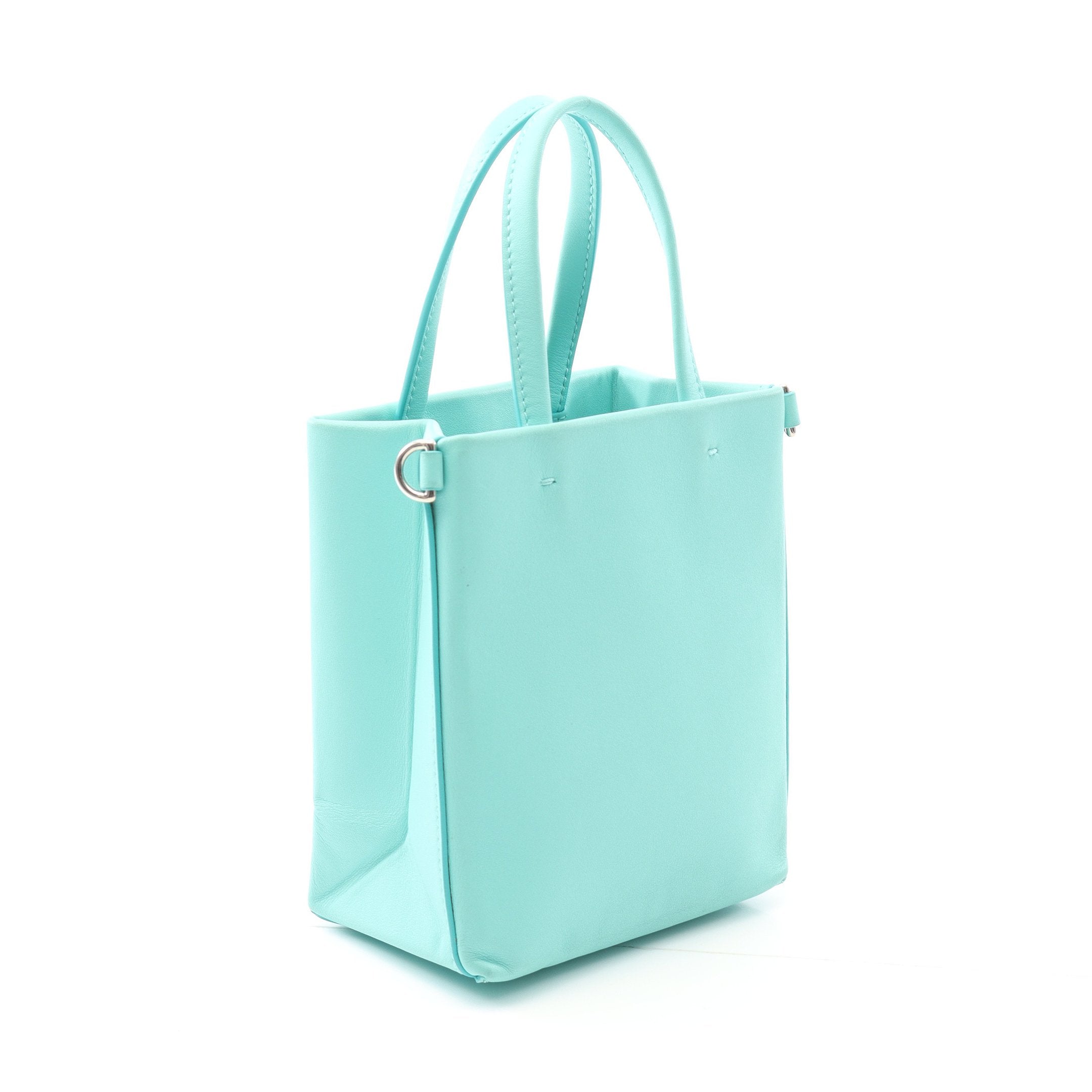 Tiffany & Co. クラスプ付きハンドバッグ ミニ ショッピング ハンドバッグ レザー ターコイズブルー 2WAY