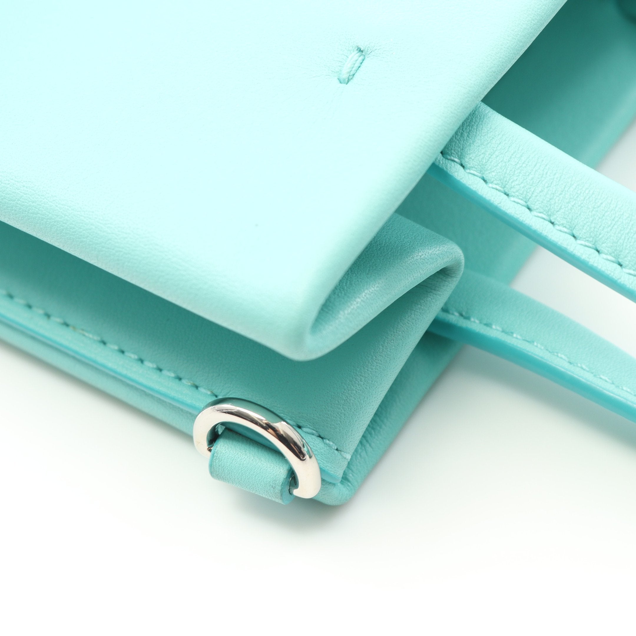 ミニ ショッピング ハンドバッグ レザー ターコイズブルー 2WAY