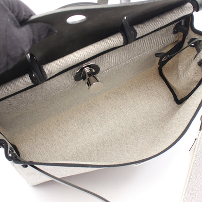 エールバッグジップMM ハンドバッグ トワルアッシュ レザー グレー ブラック シルバー金具 2WAY W刻印 エルメス バッグ HERMES