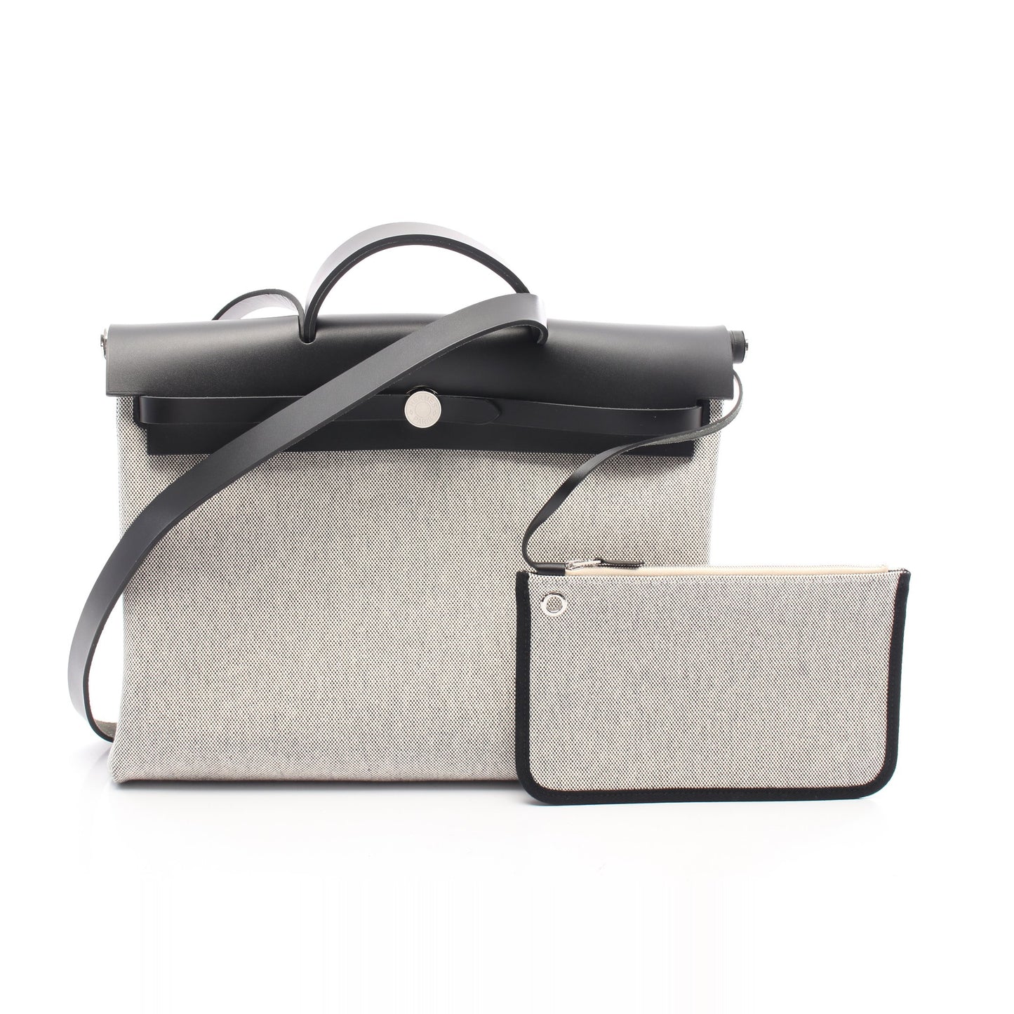 エールバッグジップMM ハンドバッグ トワルアッシュ レザー グレー ブラック シルバー金具 2WAY W刻印 エルメス バッグ HERMES