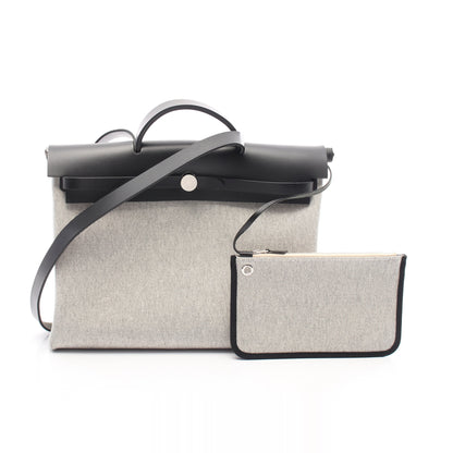 エールバッグジップMM ハンドバッグ トワルアッシュ レザー グレー ブラック シルバー金具 2WAY W刻印 エルメス バッグ HERMES