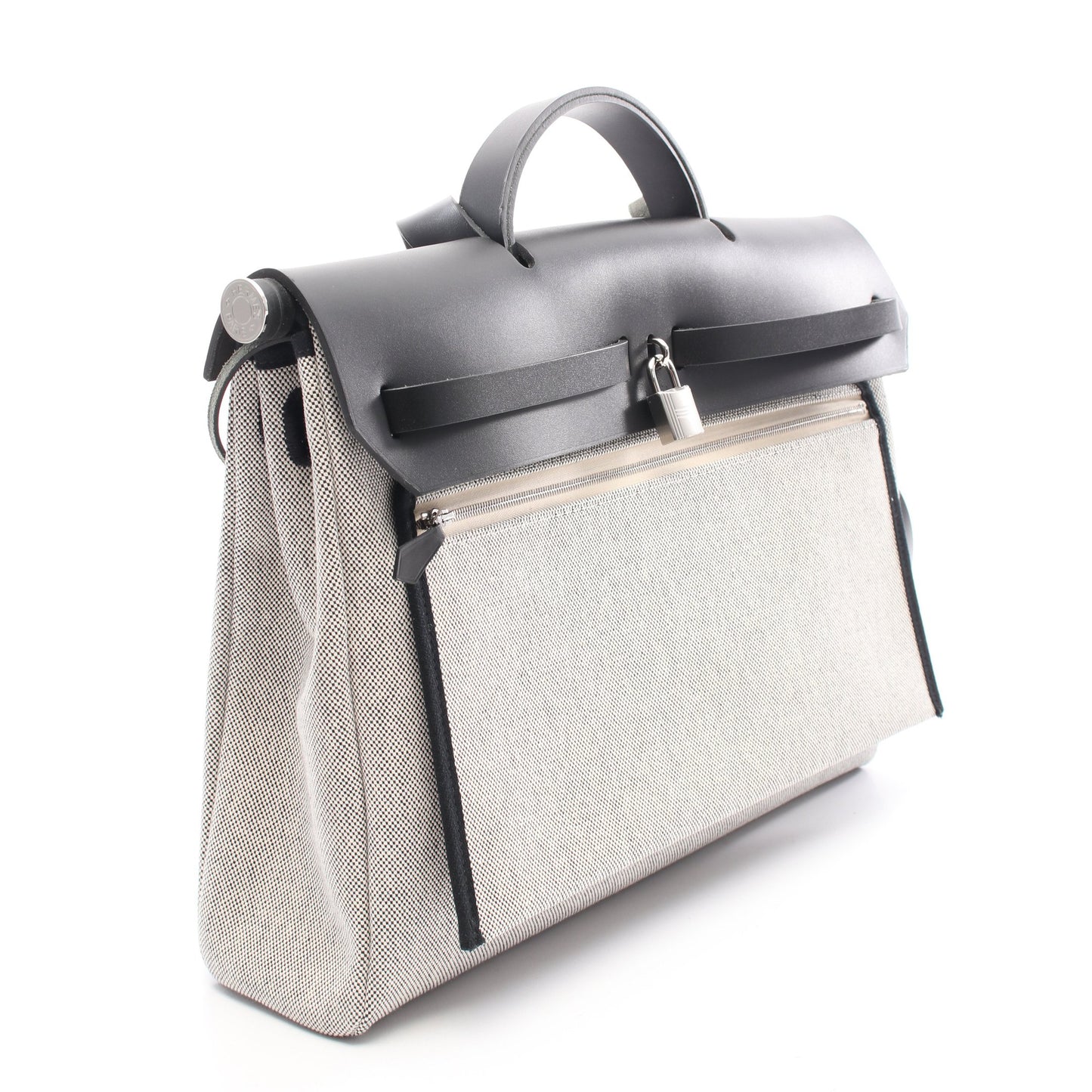 エールバッグジップMM ハンドバッグ トワルアッシュ レザー グレー ブラック シルバー金具 2WAY W刻印 エルメス バッグ HERMES
