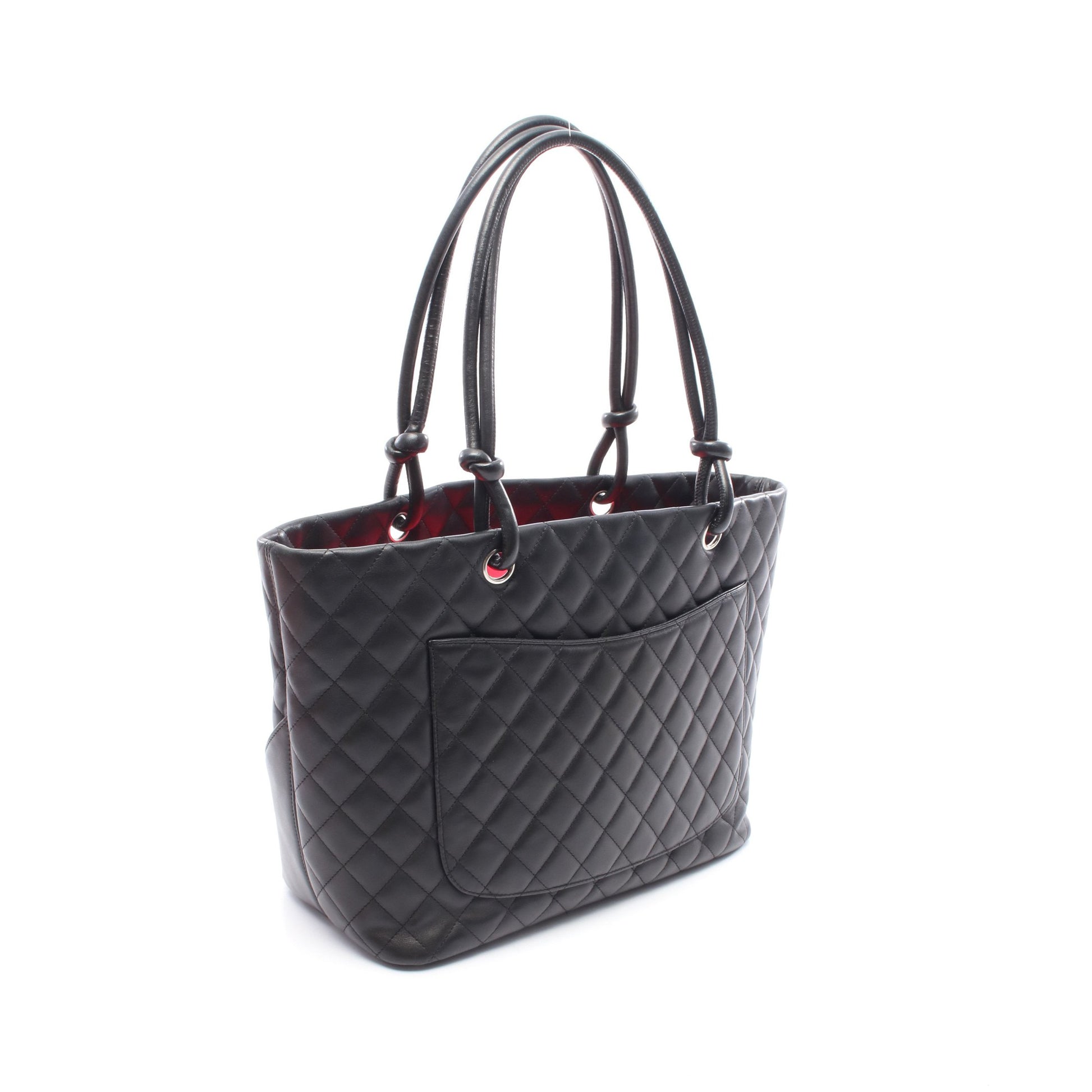 カンボンライン ラージ ショルダーバッグ トートバッグ ラムスキン ブラック シルバー金具 シャネル バッグ CHANEL