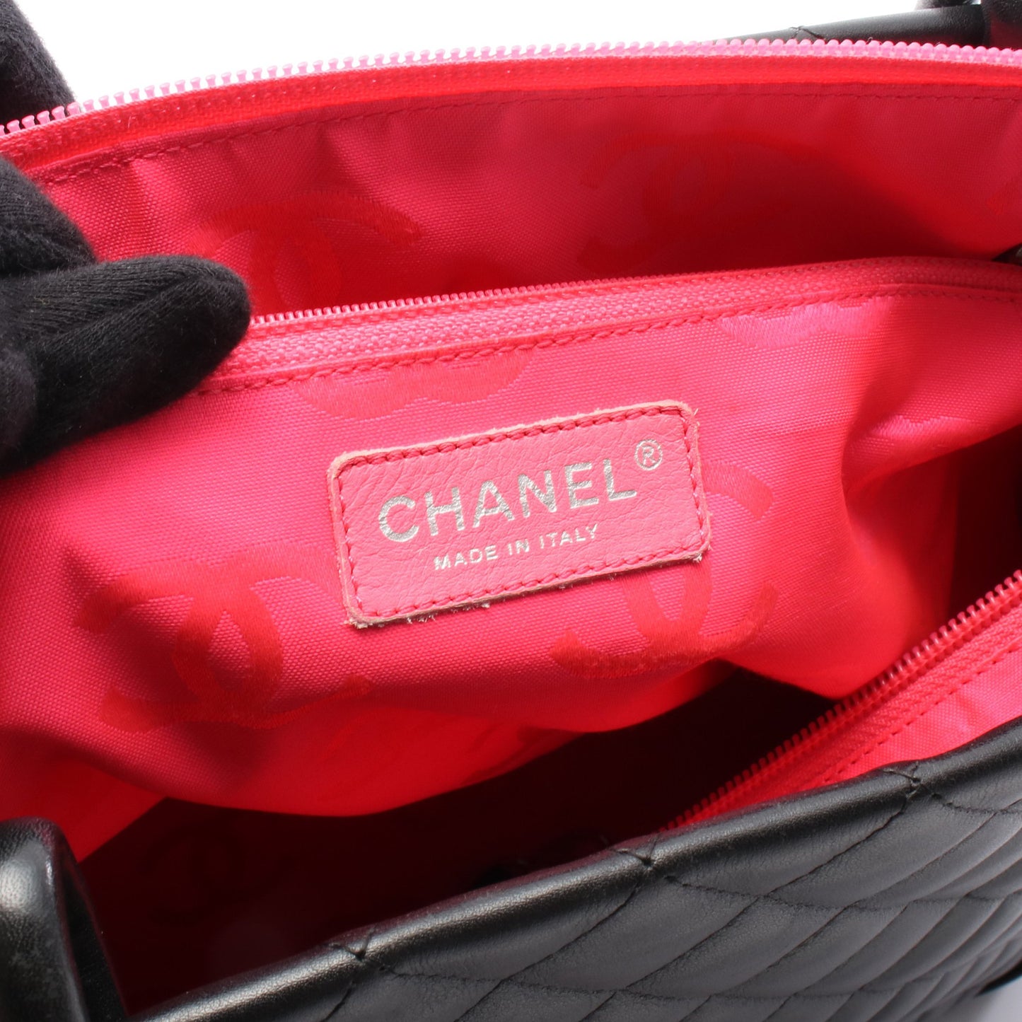 カンボンライン ラージ ショルダーバッグ トートバッグ ラムスキン ブラック シルバー金具 シャネル バッグ CHANEL