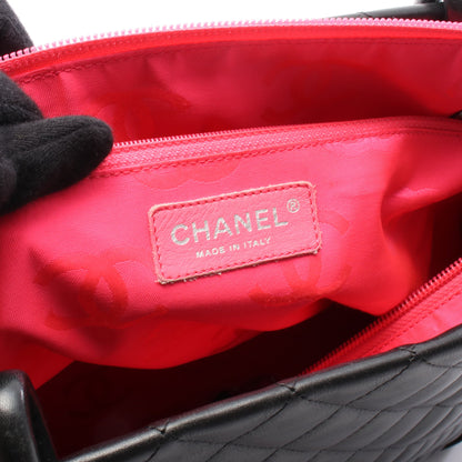 カンボンライン ラージ ショルダーバッグ トートバッグ ラムスキン ブラック シルバー金具 シャネル バッグ CHANEL