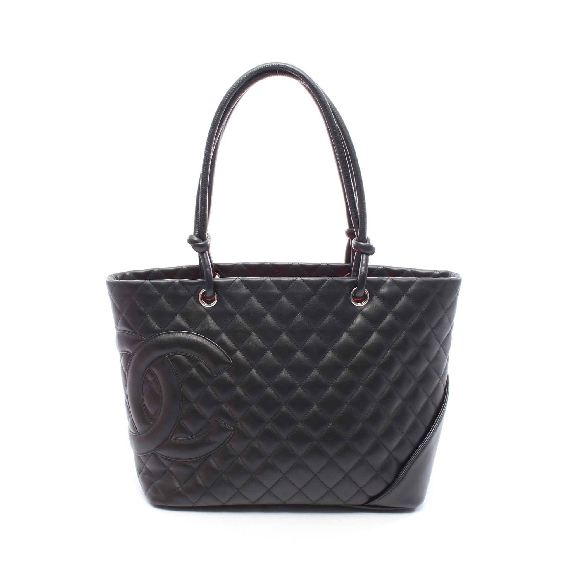 カンボンライン ラージ ショルダーバッグ トートバッグ ラムスキン ブラック シルバー金具 シャネル バッグ CHANEL
