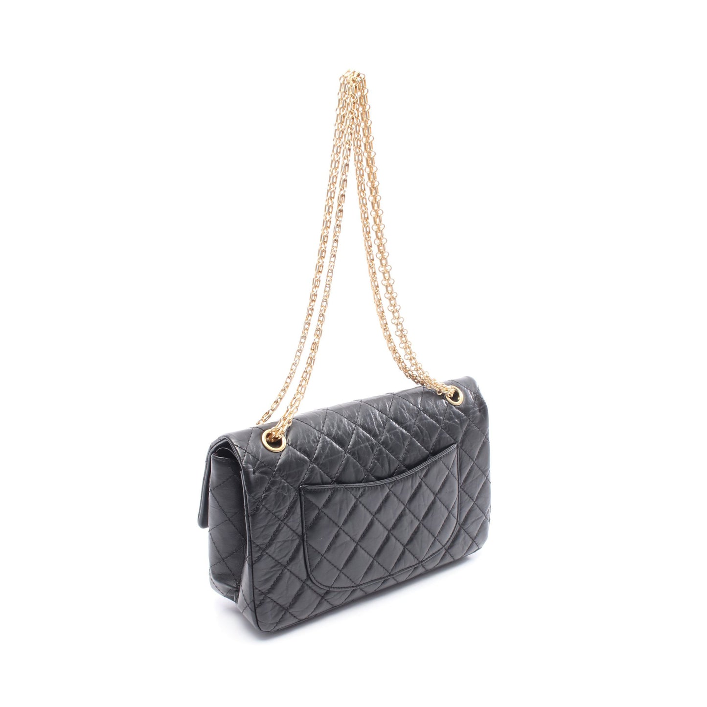 2.55 マトラッセ Wフラップ Wチェーンショルダーバッグ レザー ブラック ゴールド金具 シャネル バッグ CHANEL