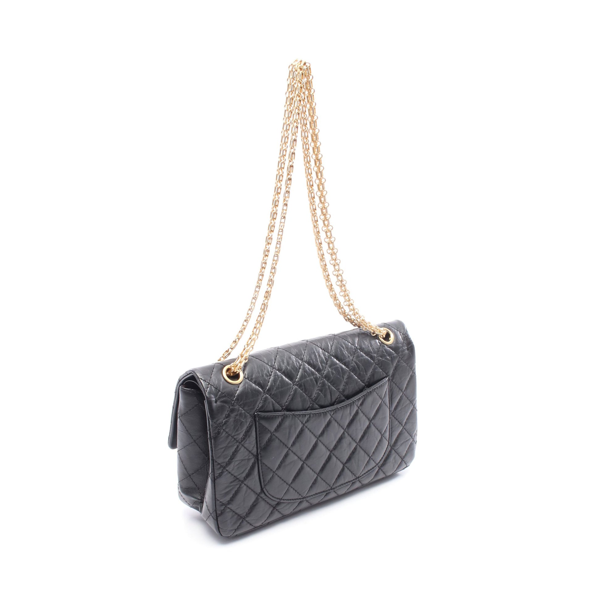 2.55 マトラッセ Wフラップ Wチェーンショルダーバッグ レザー ブラック ゴールド金具 シャネル バッグ CHANEL